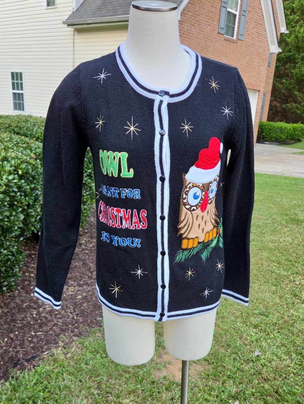 Black Christmas Owl Cardigan Sweater